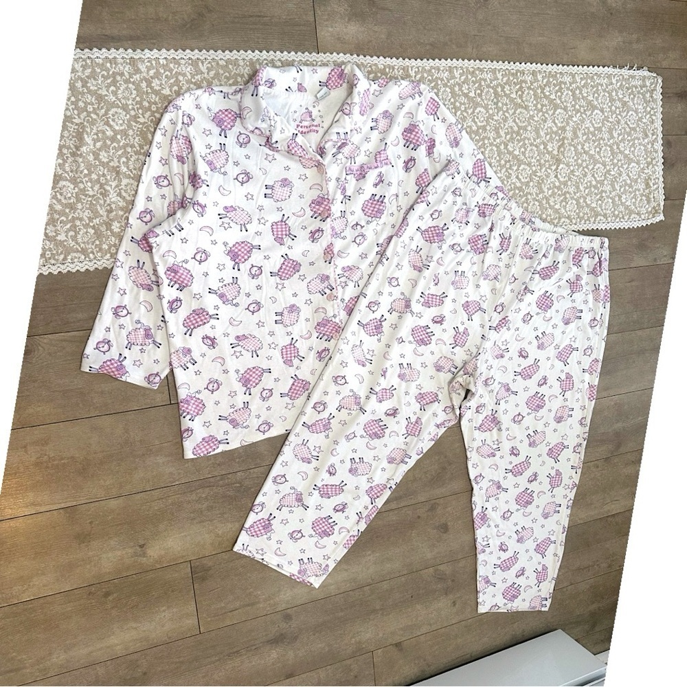 Sears White and Purple Sheep Print Pajama Set - Two-Piece Sleepwear - Picture 3 of 16